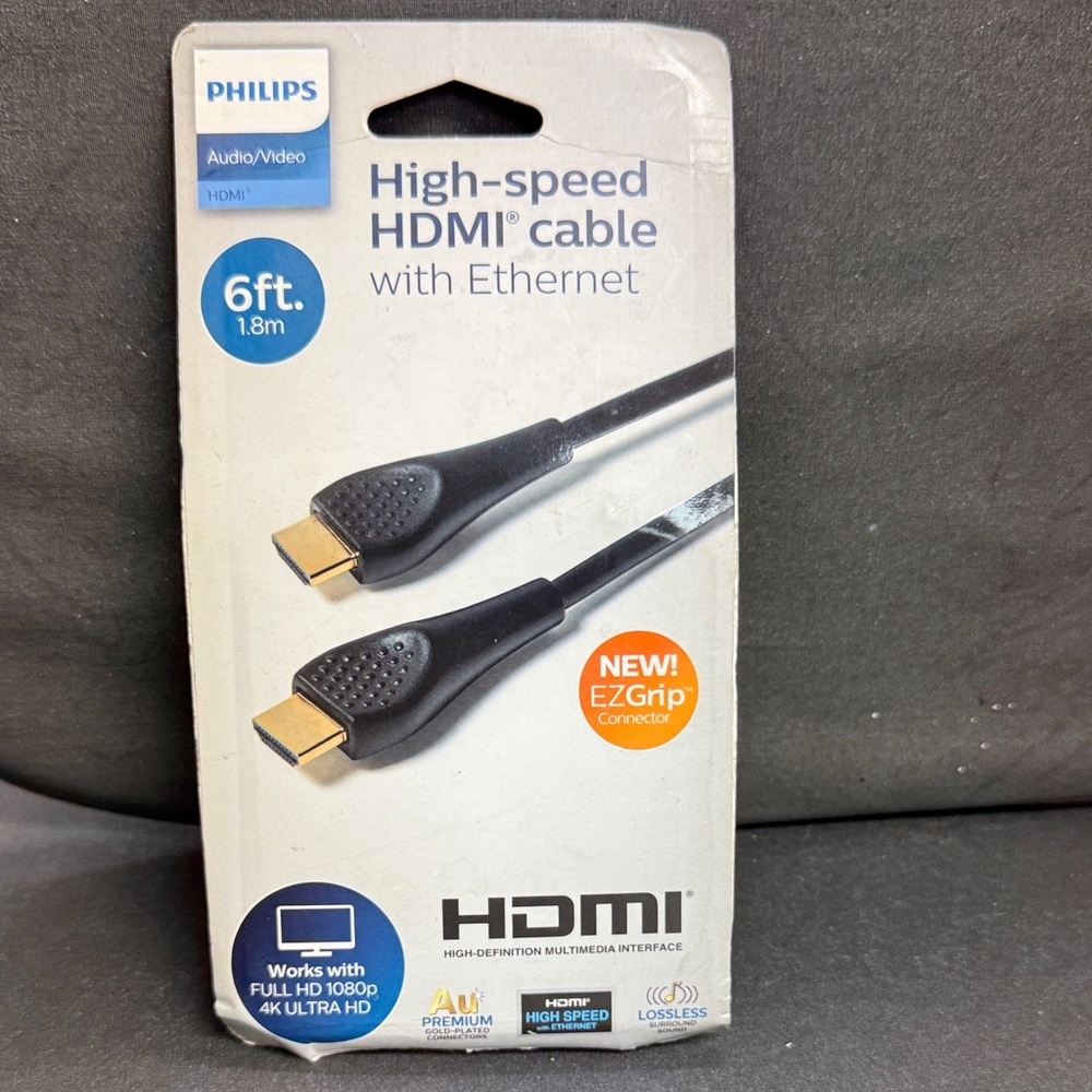 Philips 6ft High Speed HDMI Cable with Ethernet - Black and Gold audio/video new
